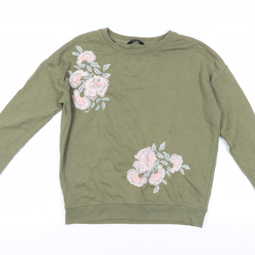 New Look Women's Green Embroidered Pullover Sweatshirt