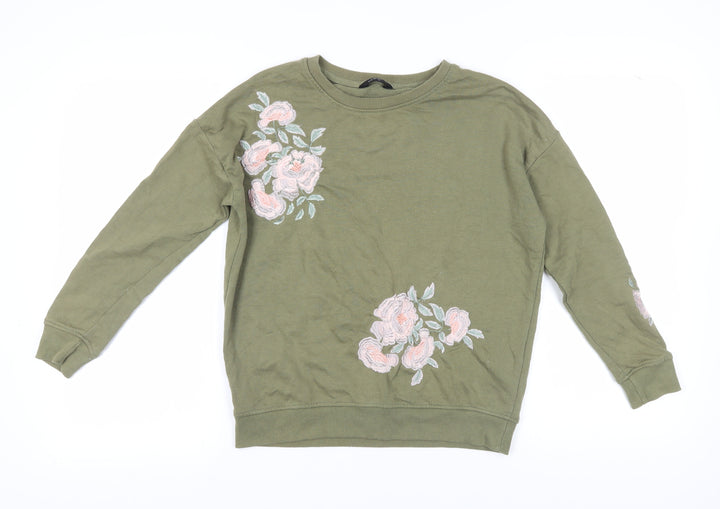 New Look Women's Green Embroidered Pullover Sweatshirt