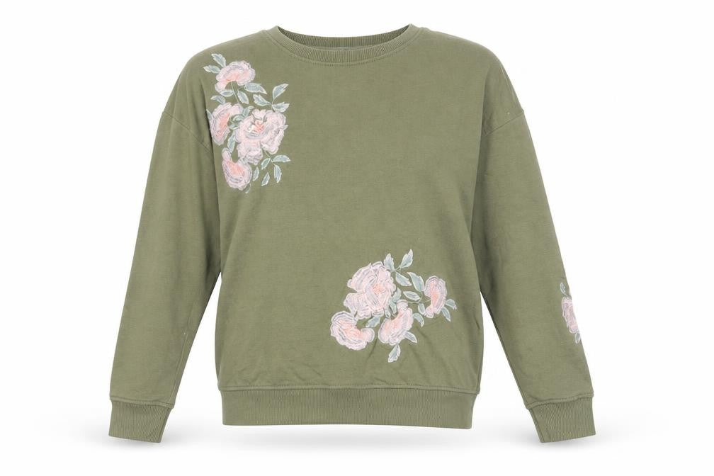 Front view of New Look Women's Green Embroidered Pullover Sweatshirt