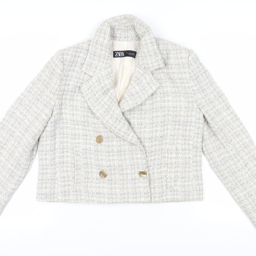 Zara Women's Beige Tweed Cropped Blazer Size 16