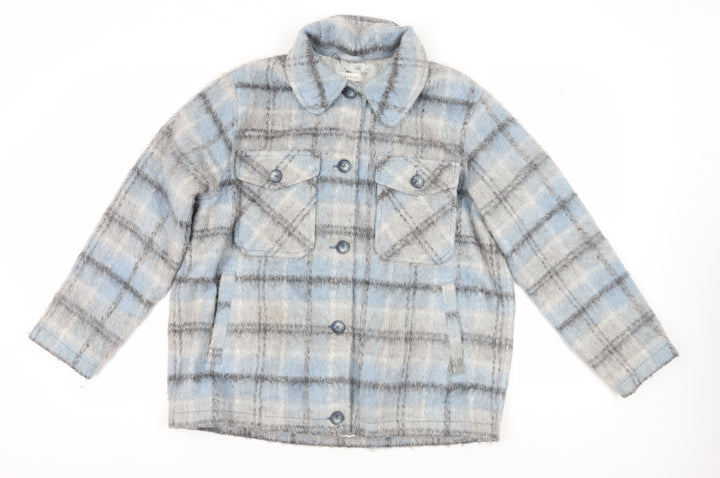 Topshop Women's Blue Check Jacket, Size M, Casual