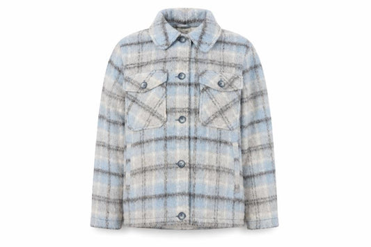 Front view of Topshop Women's Blue Check Jacket, size M, Casual