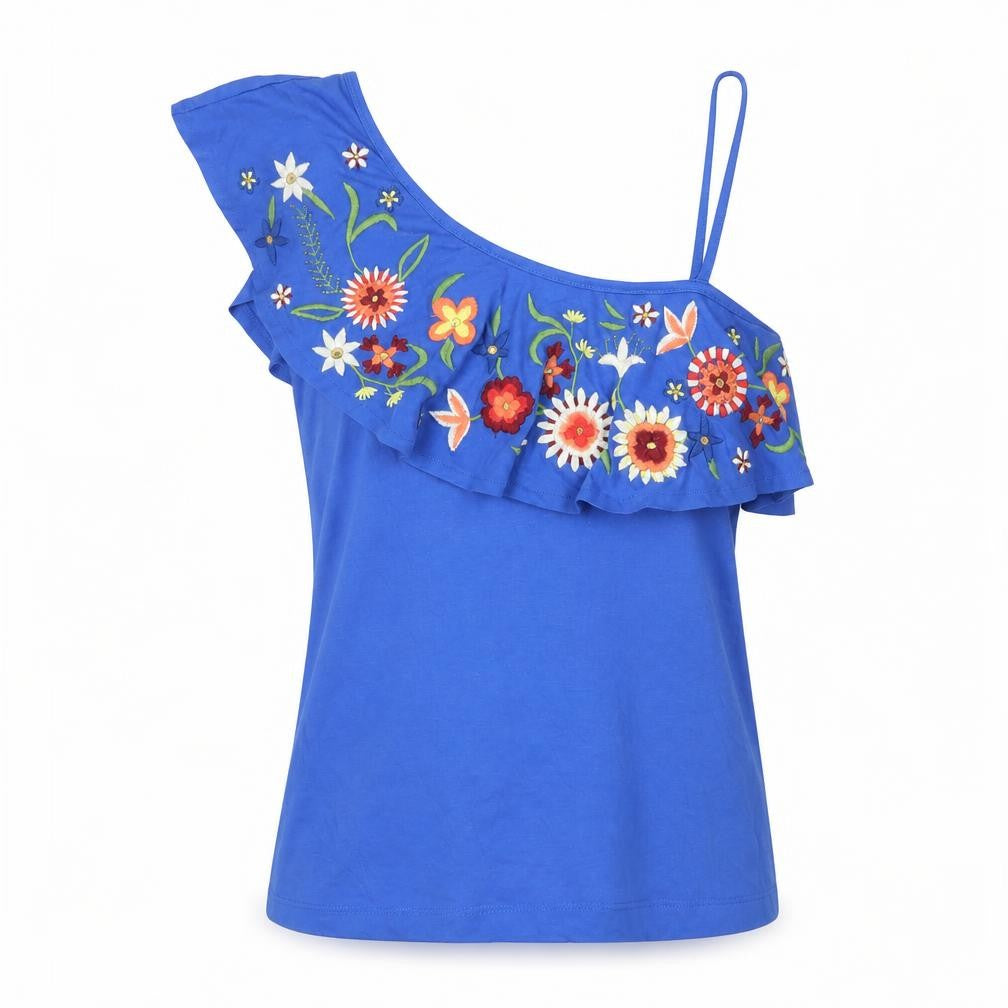 Front view of Next Women's Blue One Shoulder Camisole Top UK 6