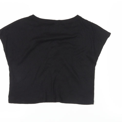 H&M Women's Black Cropped Lace-Up T-Shirt, Size 8