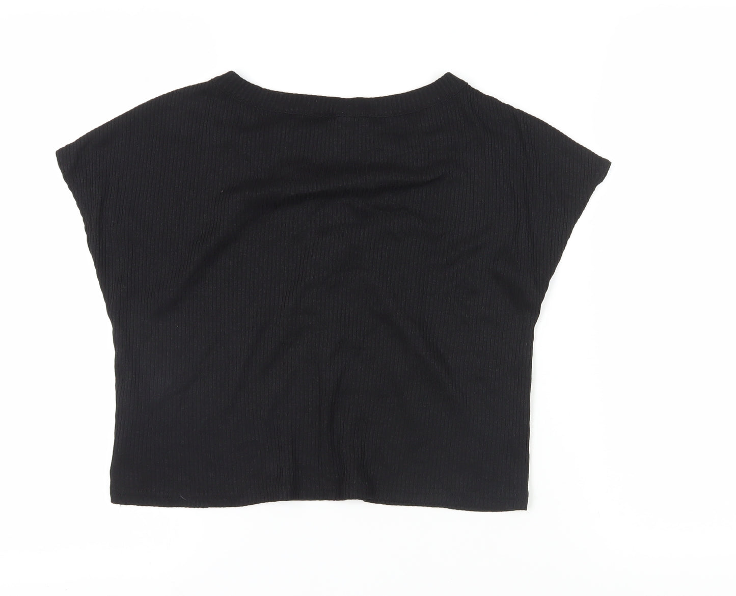 H&M Women's Black Cropped Lace-Up T-Shirt, Size 8