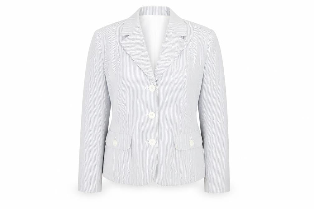 Front view of Kasper Women's Blue Pinstripe Suit Jacket, size 14