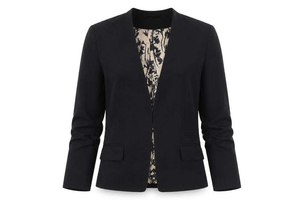 Front view of H&M Women's Black Blazer, size 6, Single Breasted