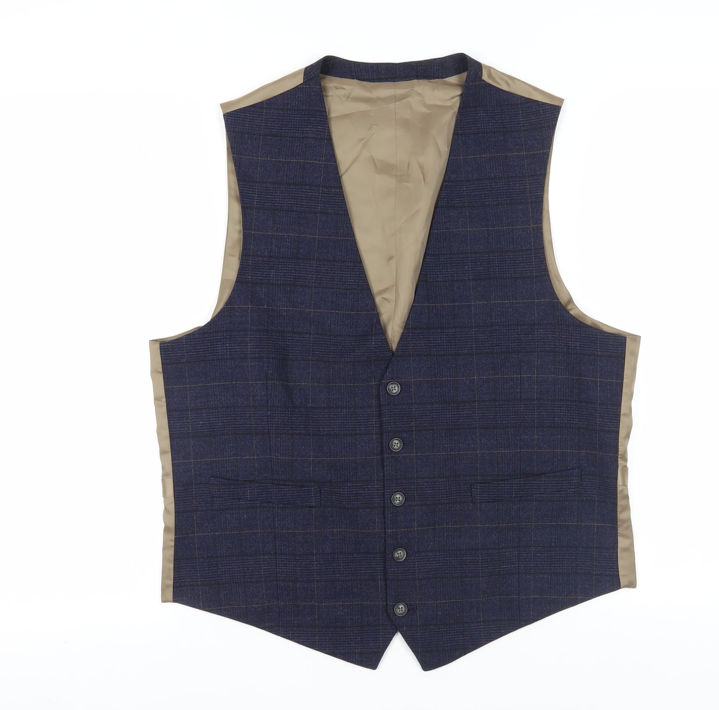 Moss 1851 Men's Blue Check Waistcoat, Size 44R