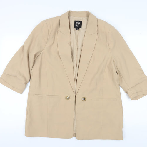 River Island Women's Beige 3/4 Sleeve Blazer UK 14