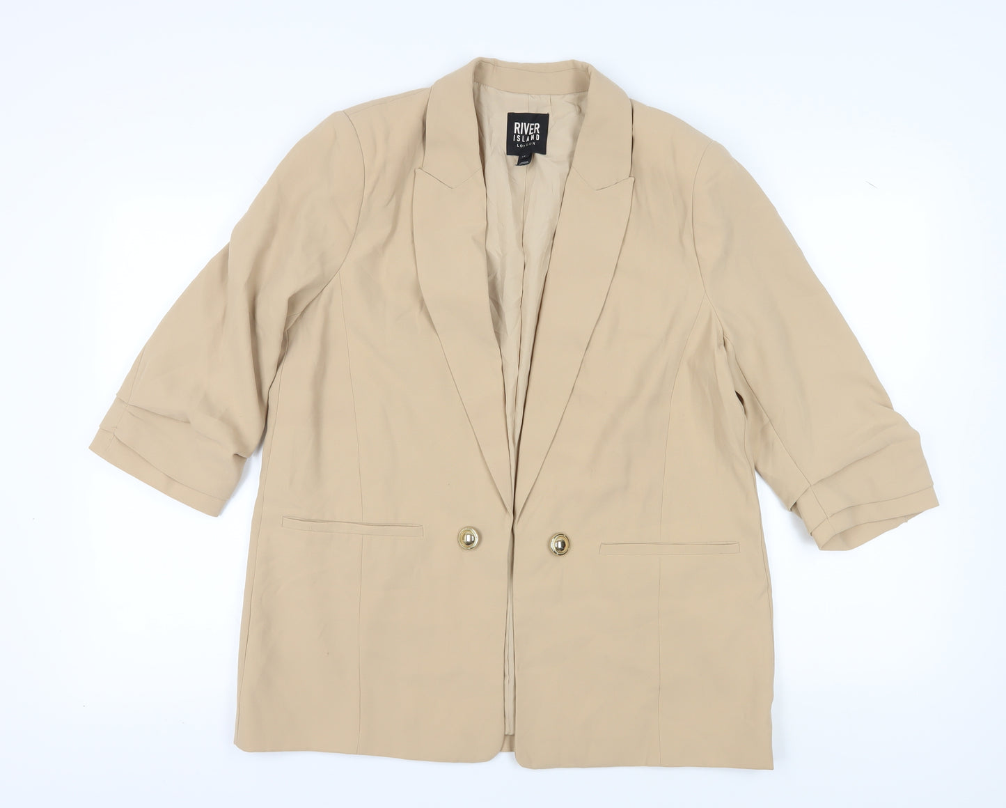River Island Women's Beige 3/4 Sleeve Blazer UK 14