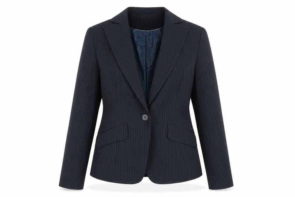 Front view of Next Women's Black Pinstripe Suit Jacket, size 10