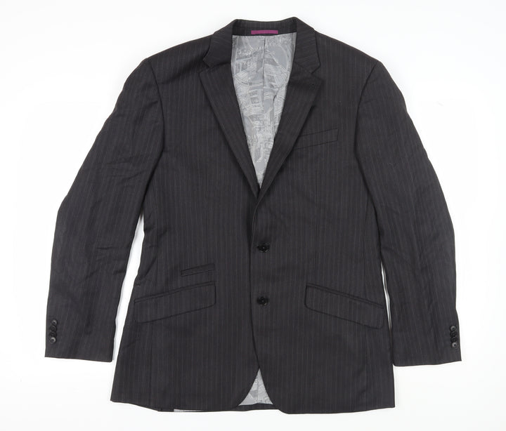 Next Men's Grey Striped Blazer 40R Wool Blend