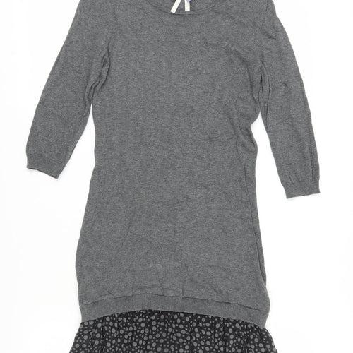 Next Grey Shift Dress Women Size 8 Polka Dot Hem