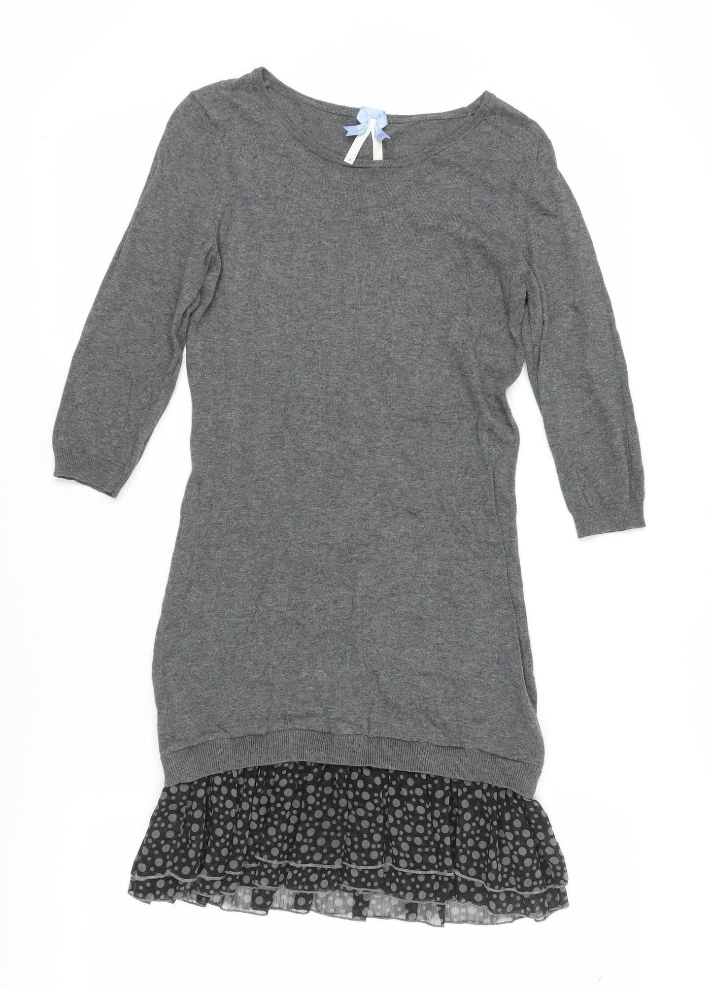 Next Grey Shift Dress Women Size 8 Polka Dot Hem