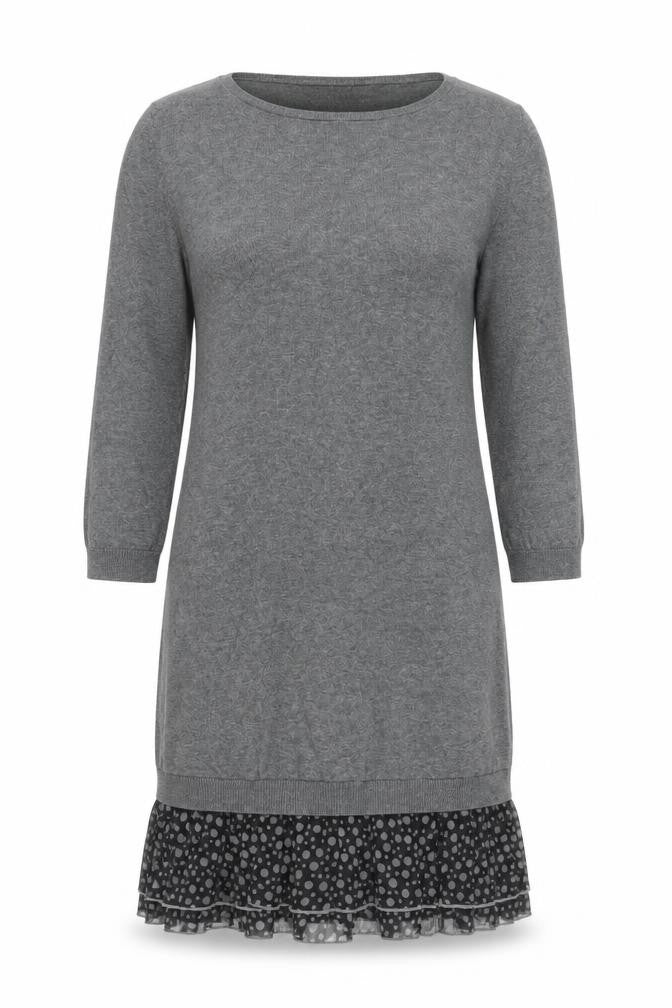 Front view of Next Grey Shift Dress Women, size 8, Polka Dot Hem