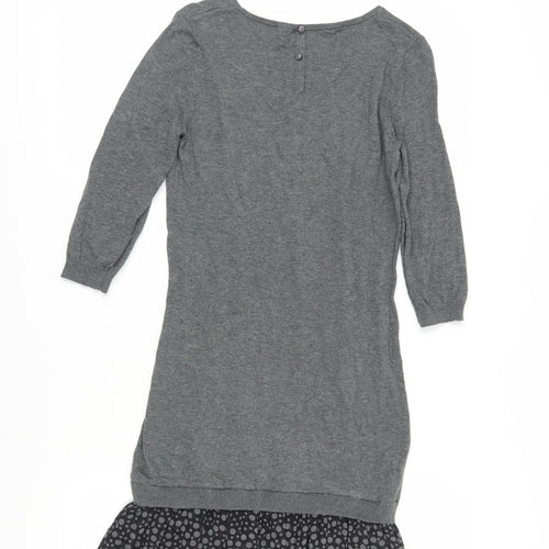 Next Grey Shift Dress Women Size 8 Polka Dot Hem