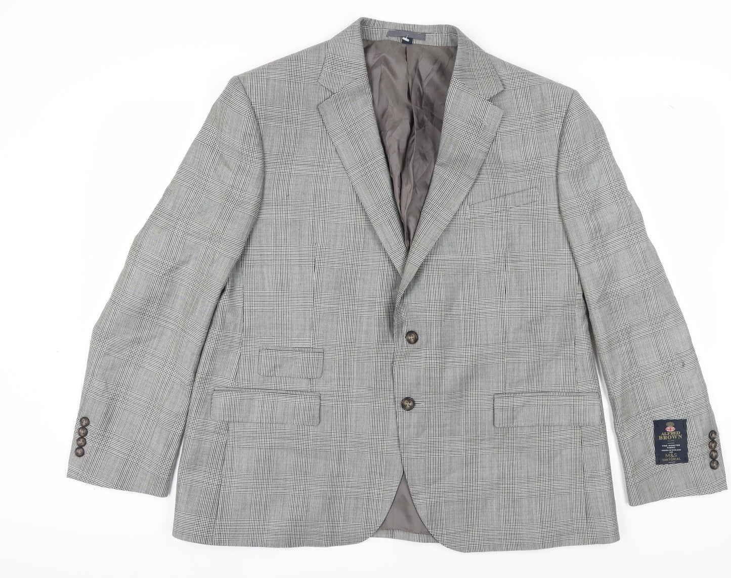 Marks and Spencer Men's Grey Check Wool Blazer 46S