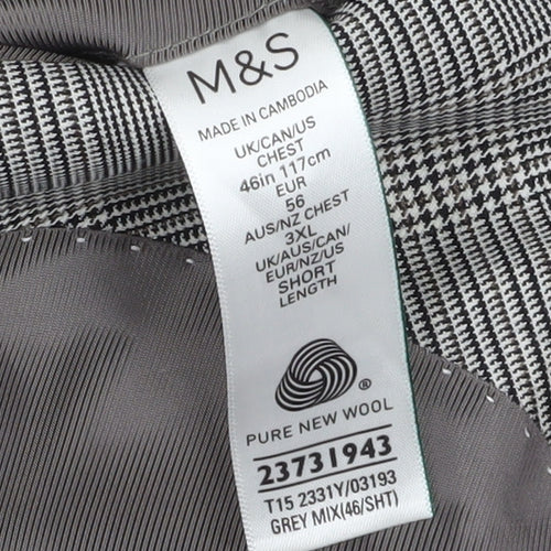 Marks and Spencer Men's Grey Check Wool Blazer 46S