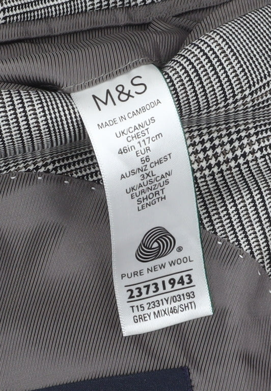 Marks and Spencer Men's Grey Check Wool Blazer 46S