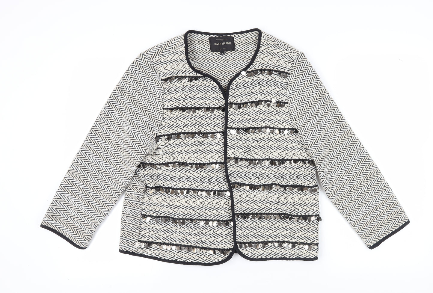 River Island Women's Black Sequin Herringbone Jacket