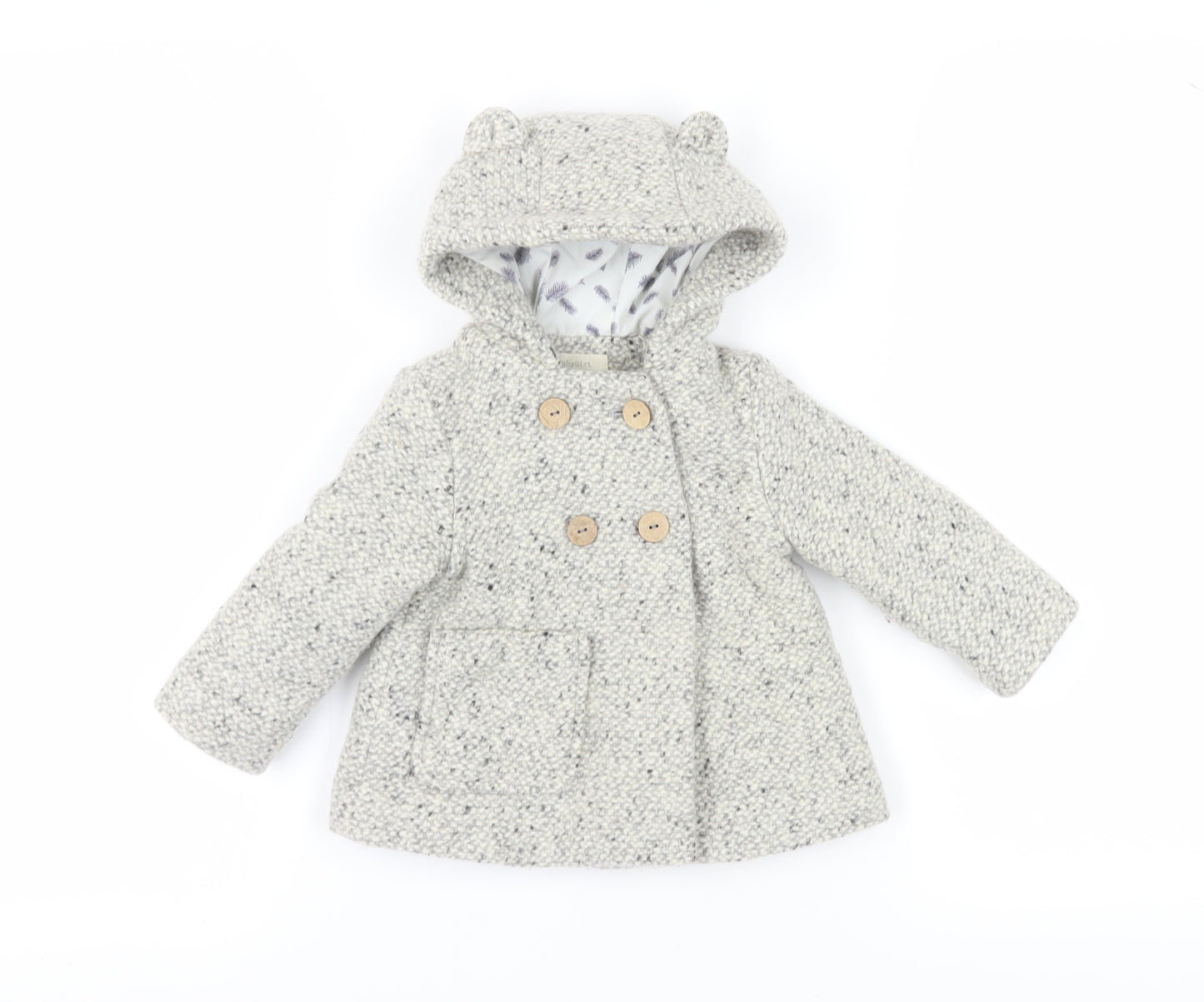 Zara Girls Grey Flecked Hooded Coat 12-18 Months