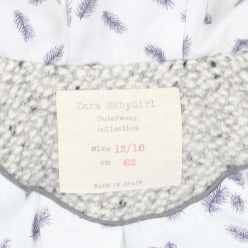 Zara Girls Grey Flecked Hooded Coat 12-18 Months