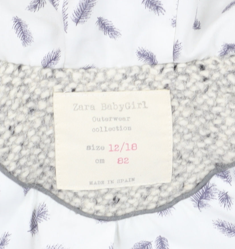 Zara Girls Grey Flecked Hooded Coat 12-18 Months