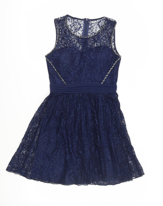 Little Mistress Women's Blue Lace A-Line Dress, Size 10