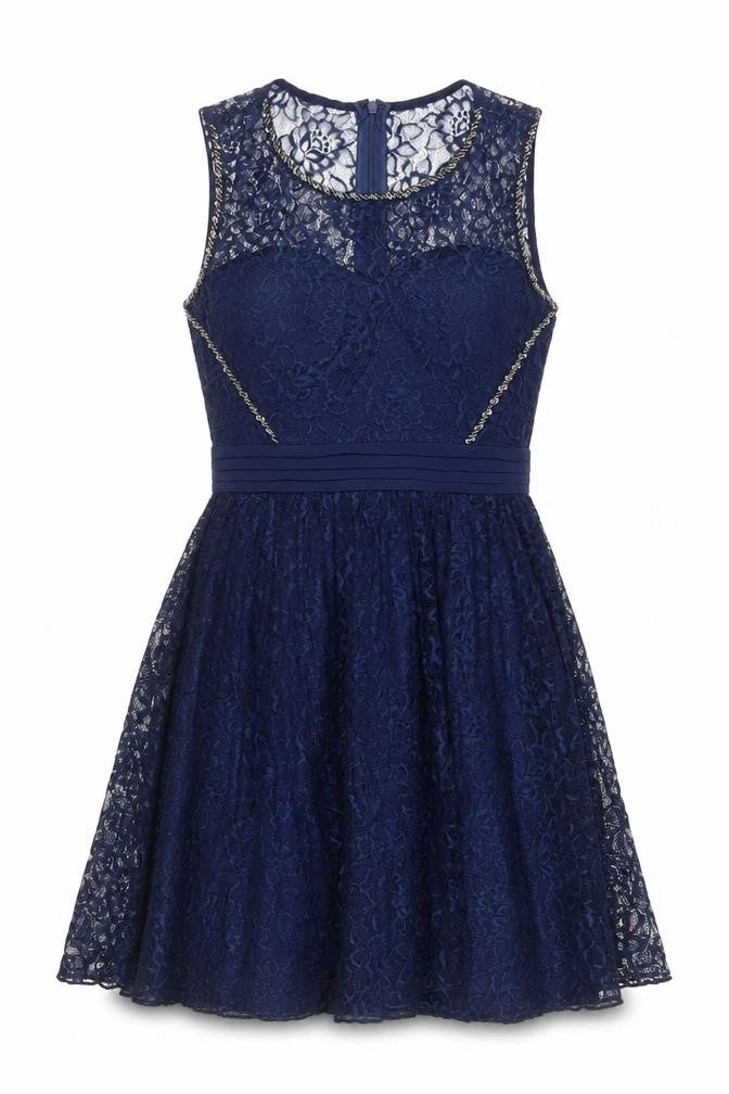 Little Mistress Women's Blue Lace A-Line Dress, Size 10