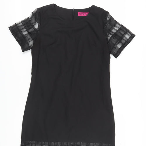 Boohoo Women's Black Sheer Sleeve Shift Dress 12