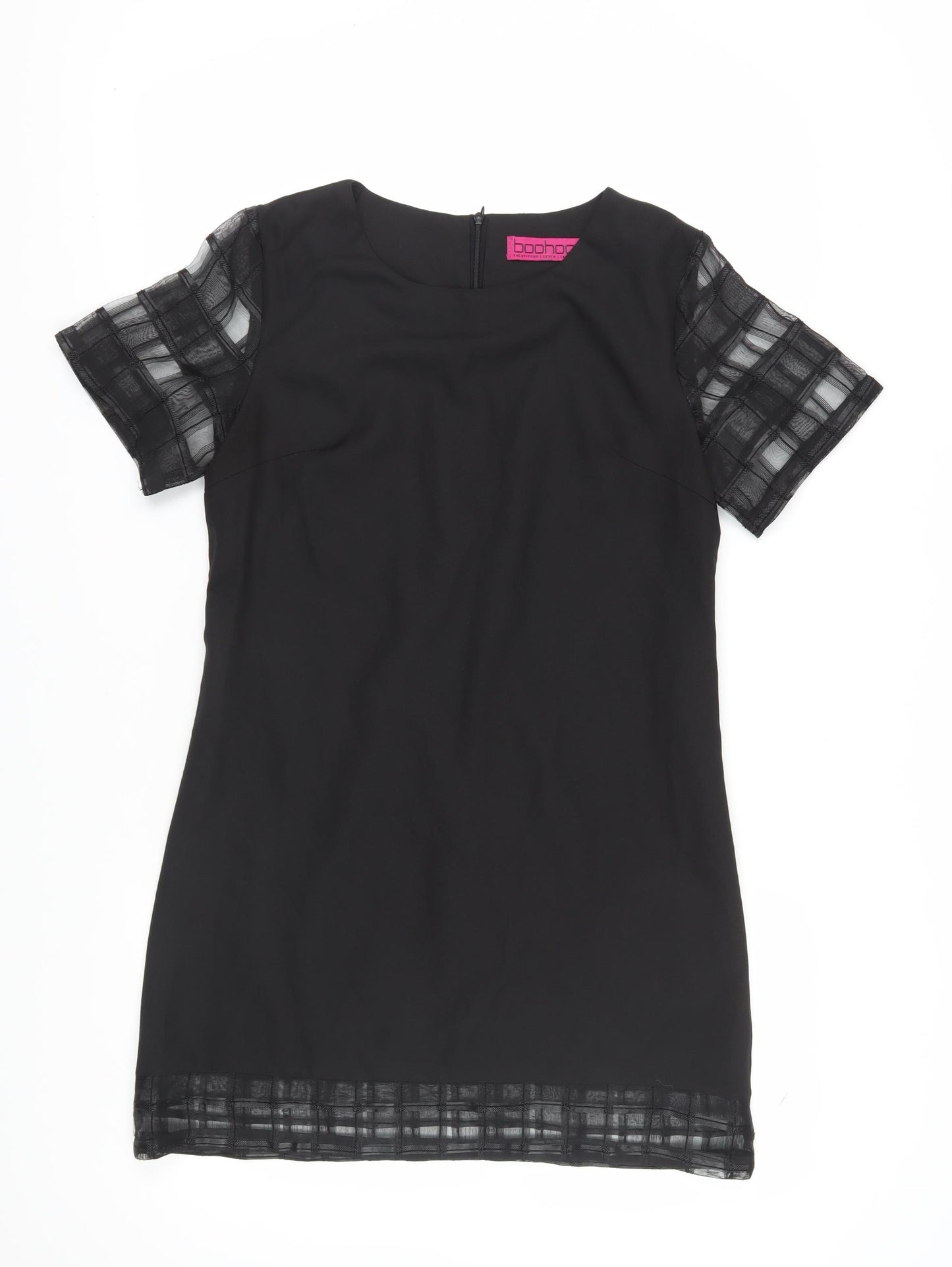 Boohoo Women's Black Sheer Sleeve Shift Dress 12