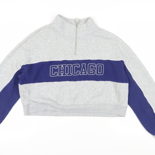H&M Divided Women's Grey/Blue Chicago Sweatshirt Large
