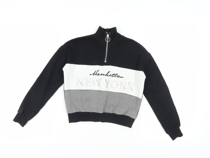 H&M Girls Black Full Zip Sweatshirt 9-10 Years