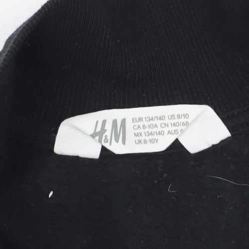 H&M Girls Black Full Zip Sweatshirt 9-10 Years