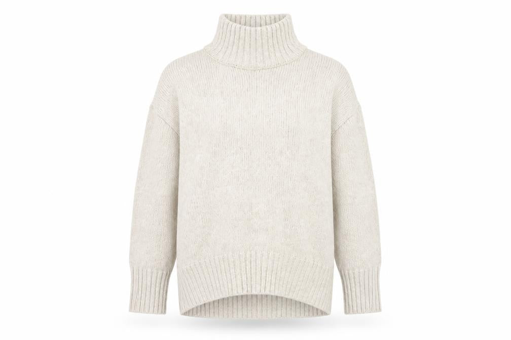 Front view of H&M Women's Beige High Neck Jumper XS