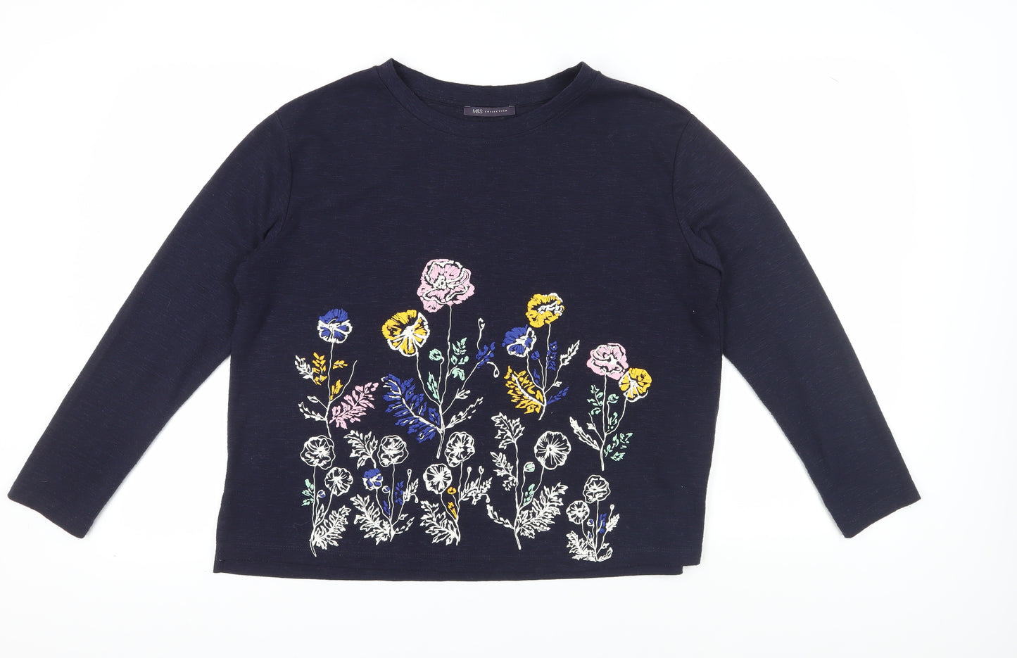 Marks & Spencer Women's Embroidered Blue Sweatshirt Size 16