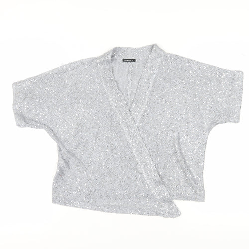 Roman Women's Silver Sequin Wrap Jumper Size 14