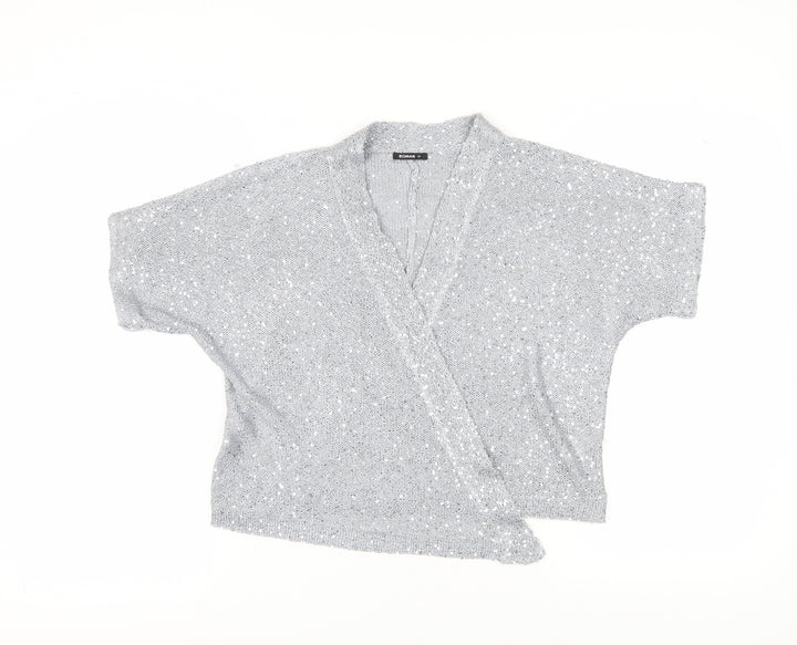 Roman Women's Silver Sequin Wrap Jumper Size 14