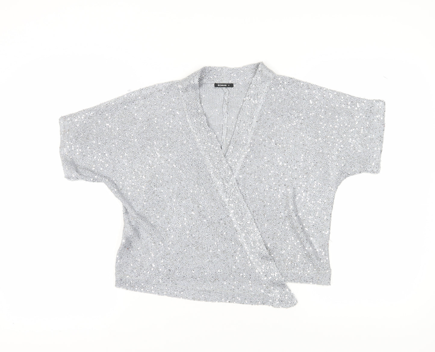 Roman Women's Silver Sequin Wrap Jumper Size 14