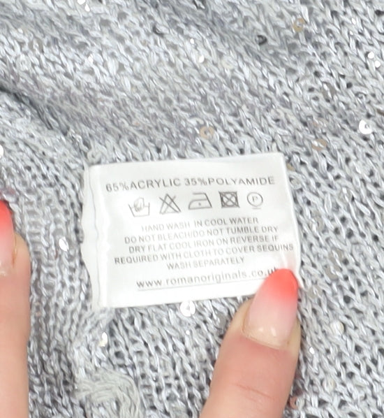 Roman Women's Silver Sequin Wrap Jumper Size 14