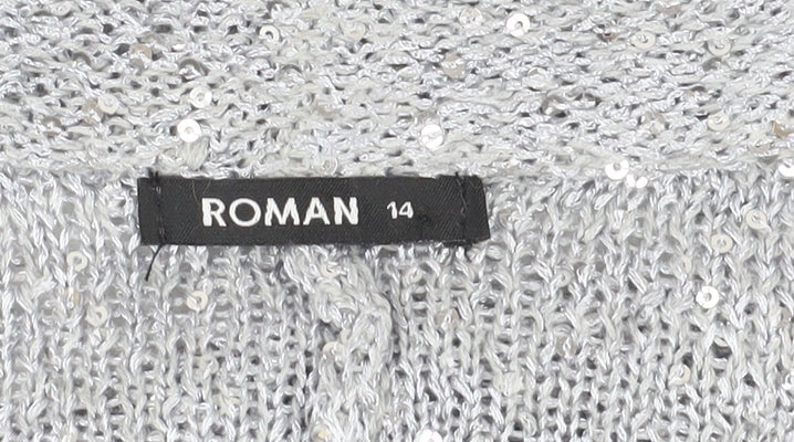 Roman Women's Silver Sequin Wrap Jumper Size 14