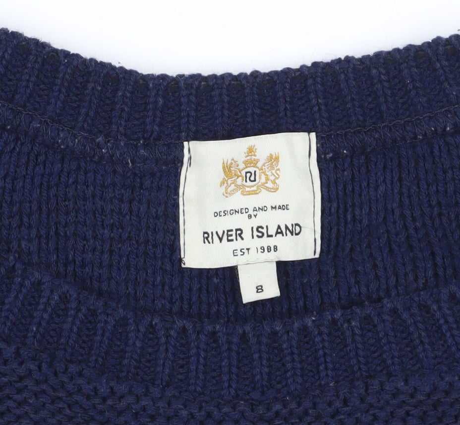 River Island Women's Blue Striped Pullover Jumper Size 8