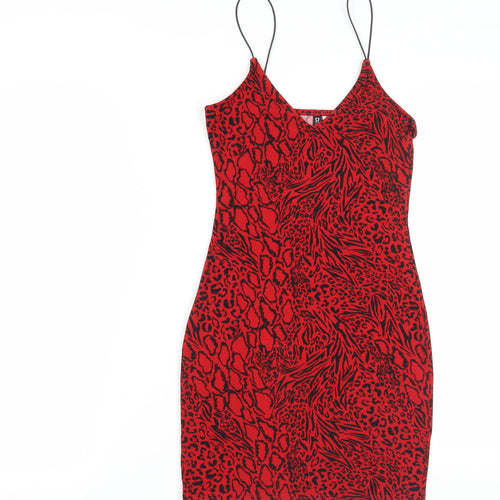 H&M Women's Red Animal Print Slip Dress, XS