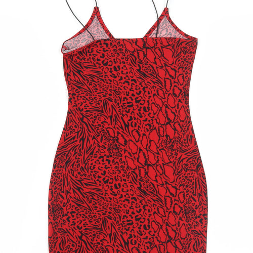 H&M Women's Red Animal Print Slip Dress, XS