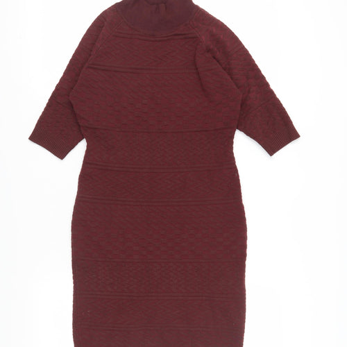 Apricot Women's Red Geometric Midi Knit Pencil Dress