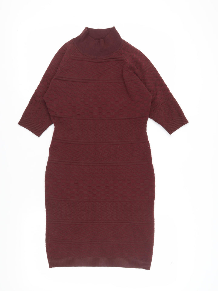 Apricot Women's Red Geometric Midi Knit Pencil Dress