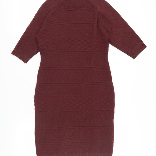 Apricot Women's Red Geometric Midi Knit Pencil Dress