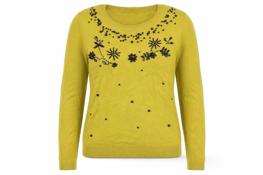 Front view of Marks & Spencer Women's Yellow Beaded Pullover, size 12