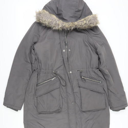 Oasis Women's Grey Parka Coat, L, Hooded Winter Wear