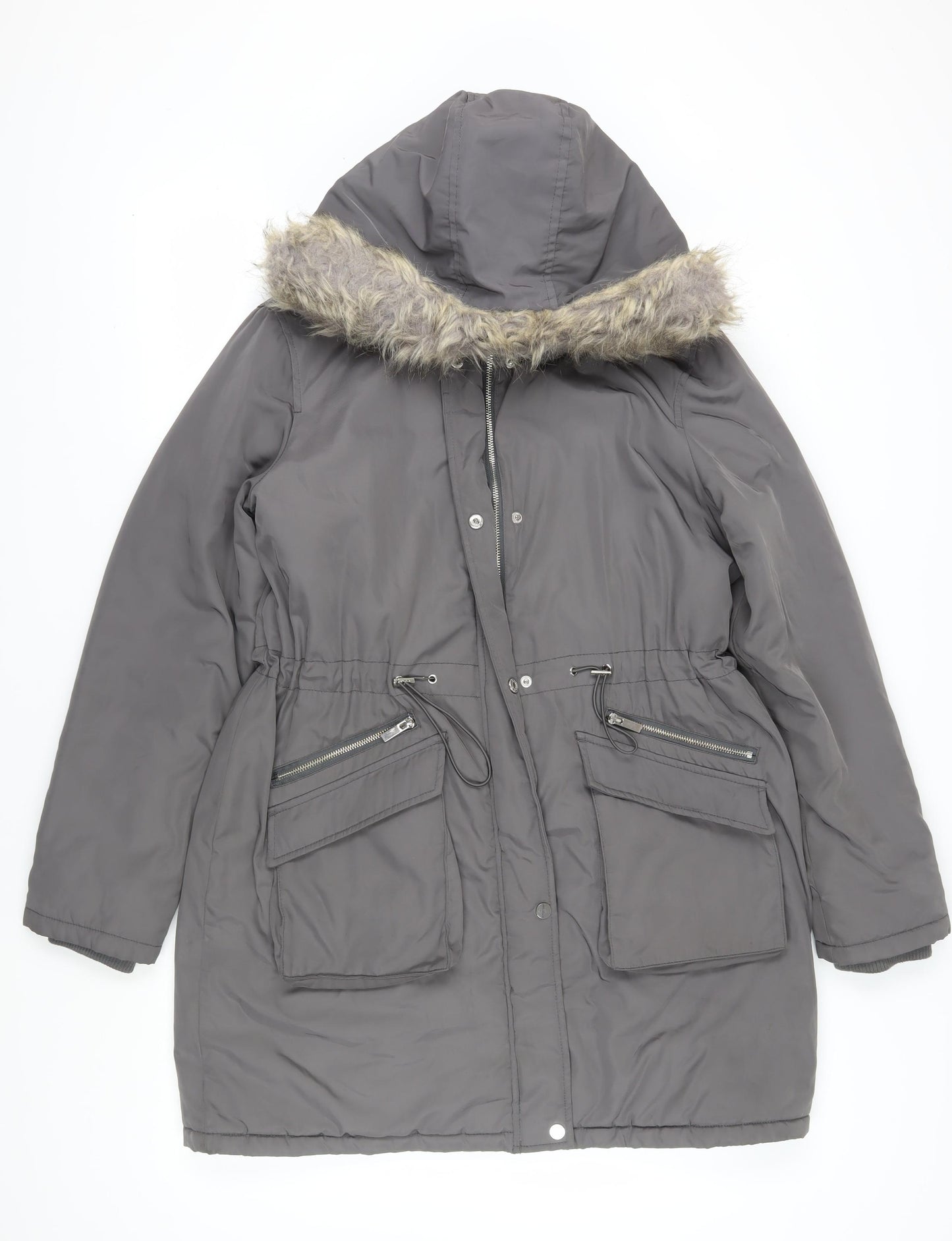 Oasis Women's Grey Parka Coat, L, Hooded Winter Wear